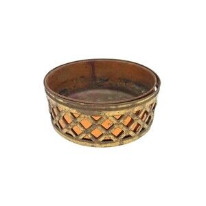 Vtg Peerage Brass Lattice Woven Repousse Basket w/ Copper Insert Planter 8 In